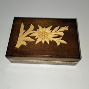 Vintage Wooden Box Handmade in Poland Józef Marcisz Floral Trinket Decor